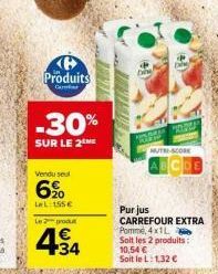 Profitez de -30% sur le Purjus CARREFOUR EXTRA Pomme 4x1L + 1€ le produit pour 10,54€!.