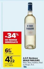 Profitez de -34% de Remise Immédiate sur le Liquide LeL à 8,52€ et la Bouteille LeL à 5,63€, ainsi que des Beaux Parleurs AOP Bordeaux en Blanc, Blanc Moelleux, Rose ou Rouge, 75cl!