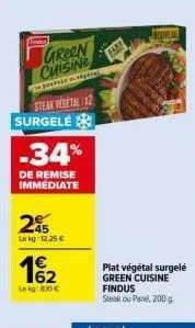 steak végétal findus surgelé -34% de remise - 200g, 12.25€/kg