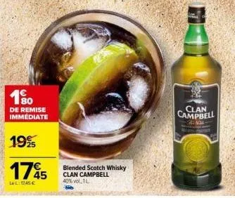 clan campbell - 10% de réduction immédiate! whisky écossais blend 40% vol, 1l, 17,45 €, 32494.