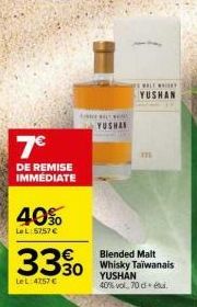 Whisky YUSHAN 40% Vol 70cl Taïwanais avec 7€ de Réduction Immédiate!