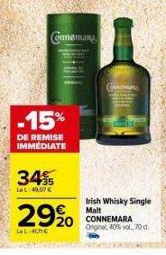 CONNEMARA Irish Whisky Single Malt -15% de Remise Immédiate, 40% Vol, 70cl - 49,07€!