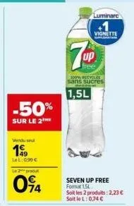 promo spéciale : 2 produits luminarc 7.up 300 recyolce sans sucres 15l -50%: seulement 2,23€!