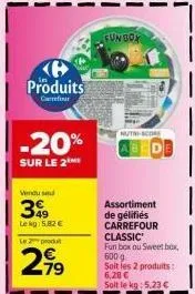 promo -20% : 2 produits carrefour classic fun ou sweet box 600g pour 6,20€ seulement!