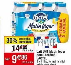 Matin léger Demi-Écrémé LACTEL en FORMAT FAMILIAL : 30% de Remise, à seulement 1,78€ !