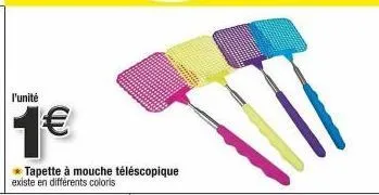 trouvez votre tapette à mouche téléscopique à partir de 1 € - existe en différents coloris!