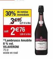 Réduction Immediate: 30% sur L'Amabile Lambrusco Vilaveroni - 8% Vol, 75cl!