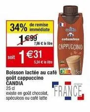 bon plan : boisson lactée candia cappuccino à prix mini - 34% de remise !