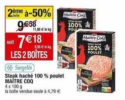 2 boîtes de steak haché 100% poulet maître coq à -50% - 7€ : economisez 4,79€ ! 11,90€ le kg