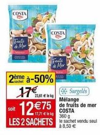 COSTA de Mer: 2ème Sachet à 50% Moins Cher, 23,61 €/kg ou 12€75/Sachet, Sur-Gelés!