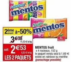 mentos fruit x4 : offre spéciale 2 paquets à 11,12€ le kg !