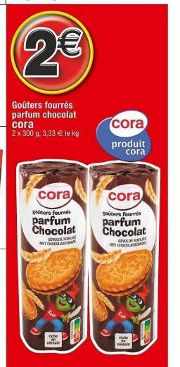 Goûters fourrés Cora au Chocolat Richt, 2€: 2x300g, 3,33€/kg!