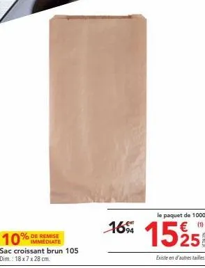 promo 16% sur le sac croissant brun 105 de 18 x 7 x 28 cm - paquet de 1000.