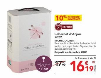 Cabernet d'Anjou 2022 : Promo chez Metro, 12,5cl à 0,41€HT ! Robe roselitchi, fruité tendre, léger et doux.