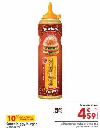 10% de Réduction Immédiate sur la Sauce Biggy Burger Nawhal's (500ml) et le Squizz 950ml!