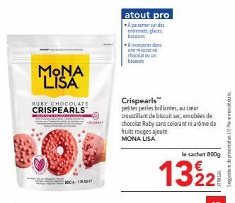 Mona Lisa Ruby Chocolate Crispearls™ 00g-1.76 CHILL - À Parsemer sur Des Entremets, Glaces et Boissons!