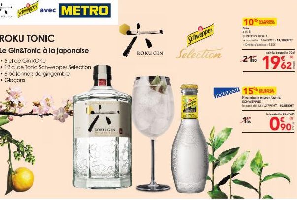 Gin & Tonic Élégant: Un Cocktail Japonais ROKU GIN & Schweppes Tonic avec Gingembre & Glaçons METRO!
