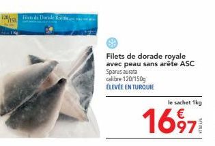 Dorade Royal Filets 1Kg - Sans arête, Élevée en Turquie, Calibre 120/150g - €16971