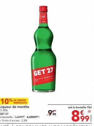 économisez 10% sur le get 27 horiginal liqueur de menthe (17,90%) - bouteille 70cl à 8,99€!