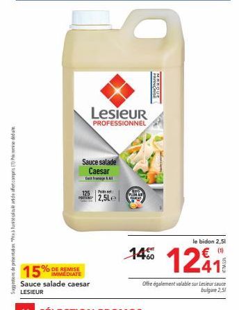 Profitez de 15% de Remise sur la Sauce Salade Caesar Lesieur en Format Pet 2,5!