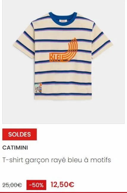 t-shirt garçon kiele catimini rayé bleu à motifs à 50% - soldes - 12,50€!