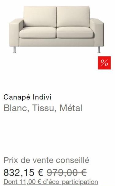 Canapé Indivi Blanc | Tissu & Métal | 11,00€ d'éco-participation | 832,15€ au lieu de 979,00€