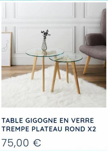 TABLE GIGOGNE EN VERRE TREMPE PLATEAU ROND X2  75,00 € 