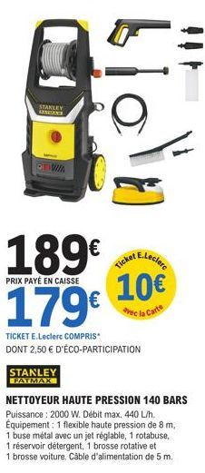 STANLEY FATMAX à 179€: Promo 10€ avec Carte E.Leclerc et 2,50 € d'éco-participation!