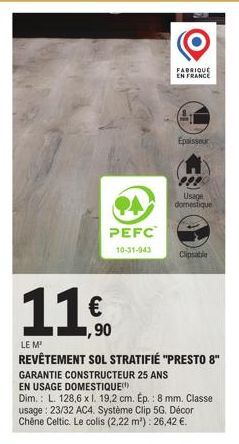 Premium Presto 8 Stratifié - Réduit de 110€ à 90€ - 25 Ans Garantie - P4 PEFC - L.128.6 x L.19.2cm, 8 mm, Classe 23/32 AC4