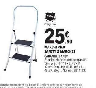 Echelle Pliante Marchepied Safety 2 Marches en Acier, 150kg Charge Max, 25% Promo, Garantie 5 Ans, Dim. Plié: H. 116 x L. 48 x P. 12 cm, EN14