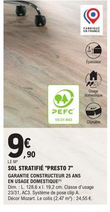Presto 7 Stratifié PEFC - 128,6 x 19,2 cm - Garantie 25 ans - Promo: €90 - Fabriqué en France.