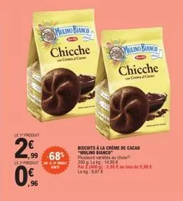 mulino bianco chicche ca 200g: biscuits à la crème de cacao, -68% - 14,95€/kg (par 2).