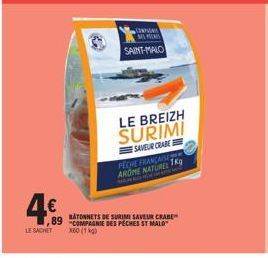 Pak 1Kg de Surimi Saveur Crabe - Compagnie des Pêches St Malo - X60 - Promo 4.€!