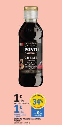 Profitez de 31% sur la Crème au vinaigre balsamique Ponti 250ml - Produit qualité Aceto Balsamico di Modena I.G.P.