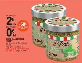pesto alla genovese ciro - 2€ de réduction, 180g à 16.39€, 10€ le kg