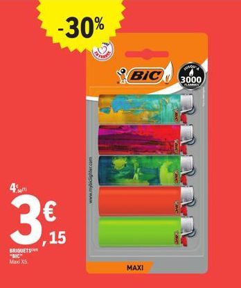 BRIQUETS  "BIC"  Max X5  -30%  15  www.mybiclighter.com  JUSQU  BIC 3000  MAXI 