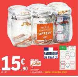 Le Pack De 6+ Sachet Etiquettes Offert par L. Torfal : FABRIQUÉ EN FRANCE - 85 mm - 15.0 | 90 C°