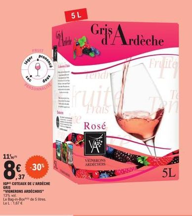 Vignerons Ardéchois - Promotion - Gris Ardèche 5L à 1,67 €: Fruit Léger, Doux, Tendre & Frais!
