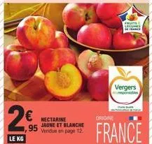 2€/kg pour les nectarines jaunes et blanches - 95 vendues en page 12 - fruits légumes 'n' vergers - origine france.