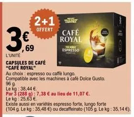 café royal 2+1: compatible dolce gusto, espresso & caffè lungo à 7,38€/3 capsules