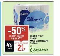 Promo de 50% sur Le 2 Gasino Maxi-Absorbant Sten On Casino - Essuie-Tout Blanc, 6 Boîtes en Achat.