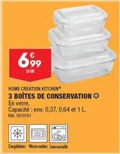 Service à Domicile: 69⁹9 Congélateur Micro-ondes de la Collection Création Cuisine de HOME - 3 Boîtes en Verre avec Capacité 0,37, 0,64 et 1 L - 5013751