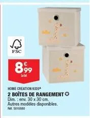 fsc 899 l home creation kids : 2 boîtes de rangement - 30x30 cm. promo pet 5010880