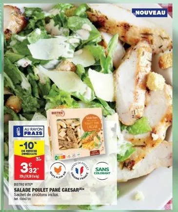 salade poulet pané caesar bistro vite -10% de remise immédiate - sans colorant - bistro o france.
