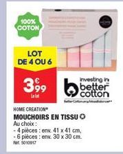 Lot de 4 ou 6 Home Creation Mouchoirs en Tissu - Investissez dans le Coton - 3,99€!