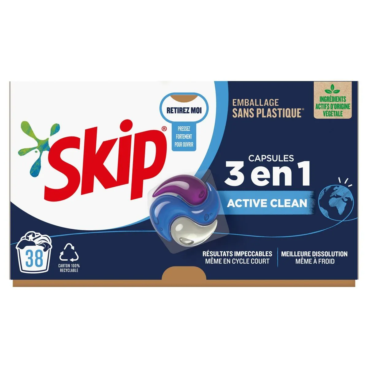 lessive capsule 3en1 active clean skip