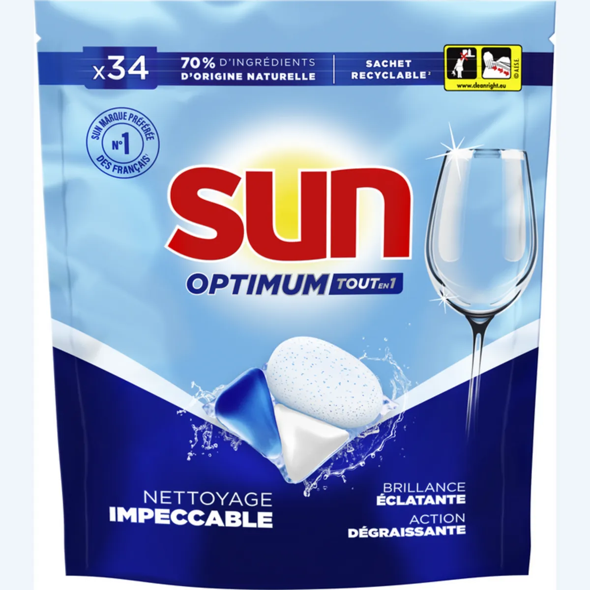 capsules lave-vaisselle tout en 1 optimum sun