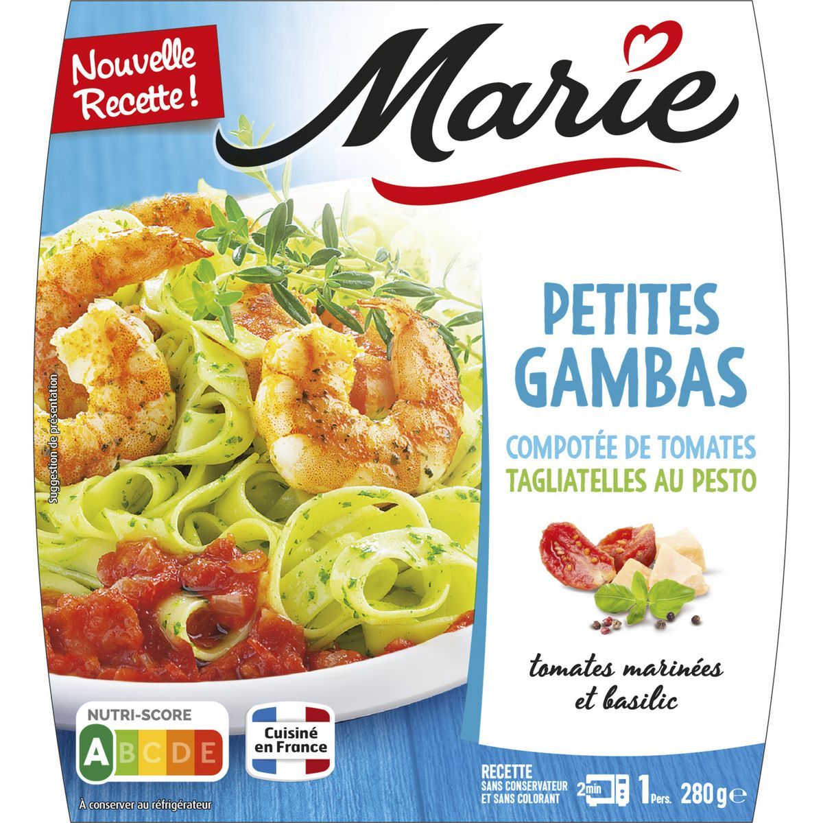 PLAT GAMBAS TAGLIATELLES MARIE