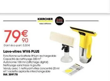 profitez de 79€10 offerts : lave-vitres wv6 plus - batterie ithium rechargeable, autonomie 100 mn, nettoyage sans trace ni goutte!