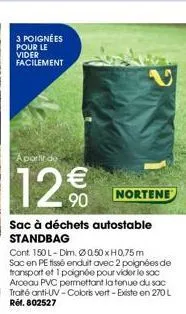 sac à déchets autostable standbag: cont. 150 l - à partir de 12€ - avec 3 poignées pour le vider facilement!